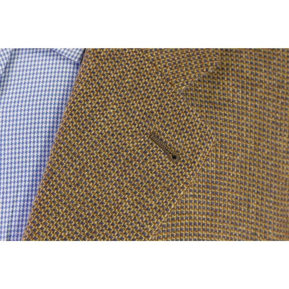 Canali Gold Blue Knit Woven 100% Cashmere Blazer Jacket 48L